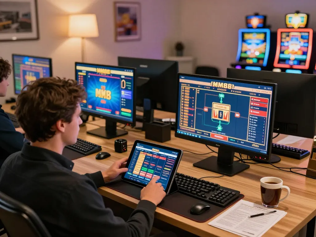 Player engaging with MM88 online casino app, showcasing vibrant gaming interface on tablet.