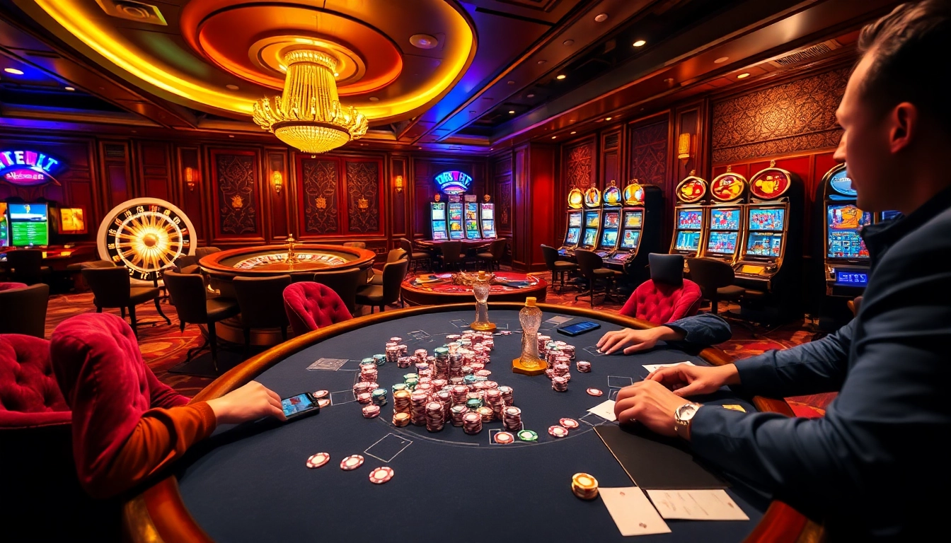 Experience the excitement of cm88.men with a vibrant casino scene featuring poker and roulette.