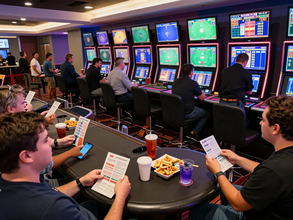 3WIN bettors engaging with live sports odds in a vibrant casino sportsbook environment.