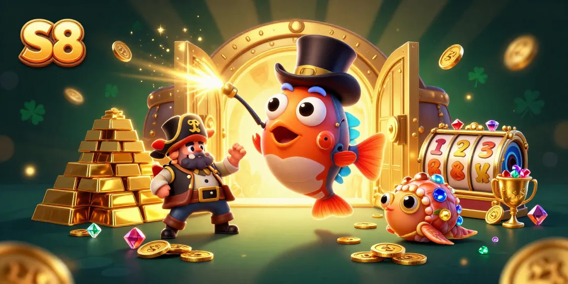 Engage in the thrilling S8 casino experience with a vibrant illustration featuring a treasure hunt.