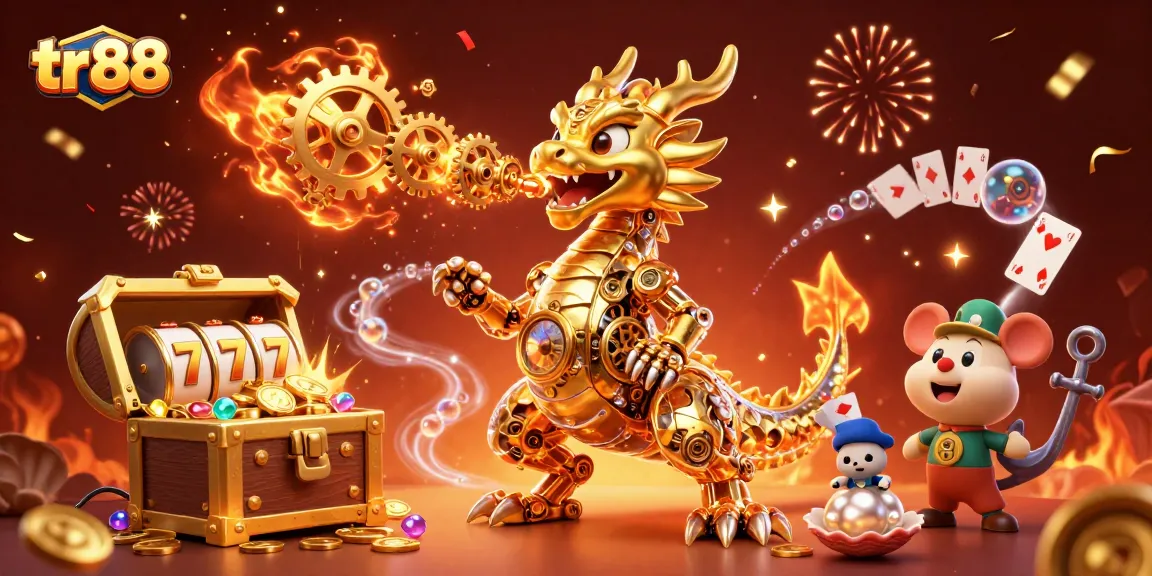 Engage with the golden dragon and thrilling gambling elements of tr 88 in a festive casino scene.
