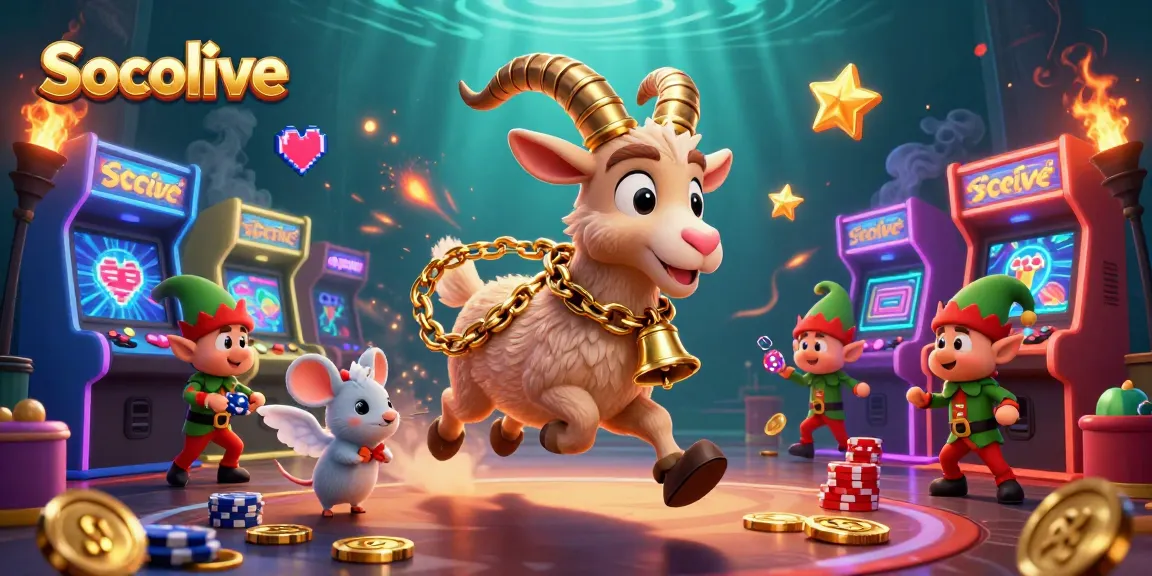Socolive casino scene with Krampus goat, angel mouse, and elf gremlins in action.