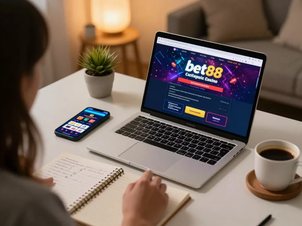 Engaging online gaming scene with bet88 app visible on smartphone, showcasing strategic betting in a cozy environment.