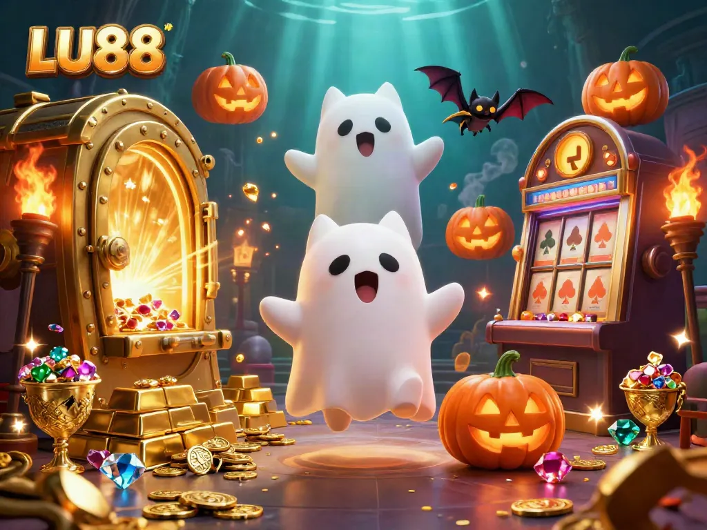 Engage in thrilling gaming with LU88, featuring a magical ghost cat and vibrant treasures.