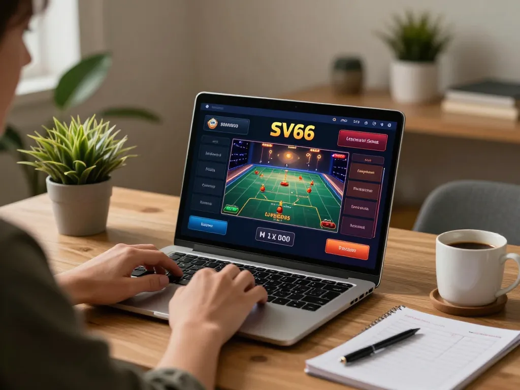 Engaging gameplay on SV66 casino platform from a stylish home office environment