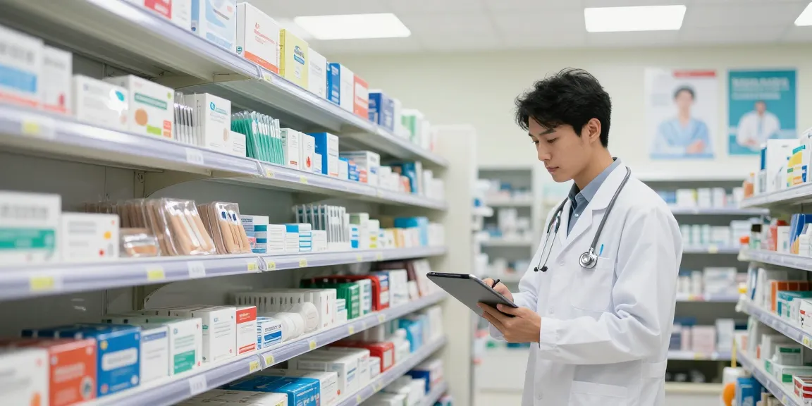 Healthcare professional assessing medical supplies in Canada store, showcasing essential products and organized inventory.