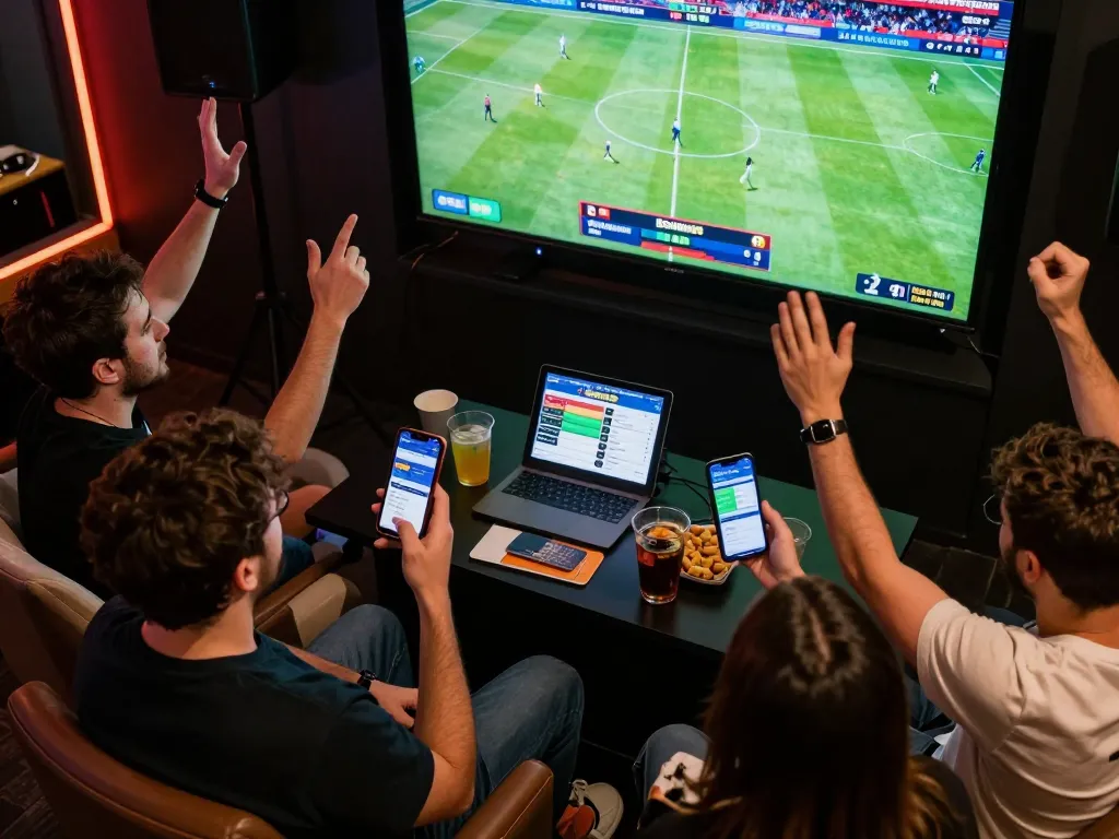 BONG88 users celebrating a winning bet during an exhilarating sports betting event.