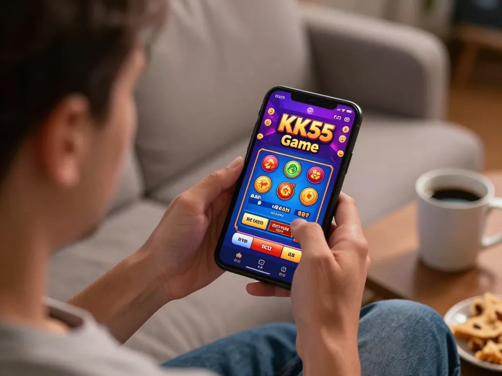 Engaging with KK55 Game app on smartphone, showcasing vibrant casino games.