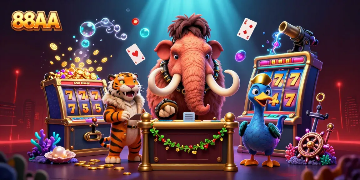 Experience the excitement of 88AA with vibrant characters and dynamic slot elements in a rich casino scene.