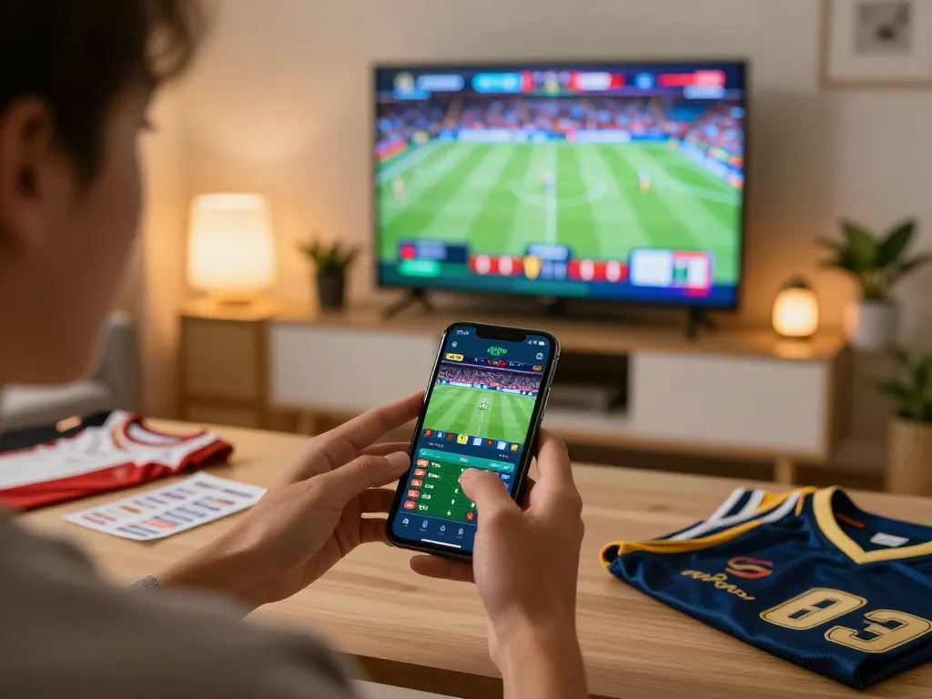 Engaging with the TIP88 sports betting app on a smartphone, surrounded by essential elements.
