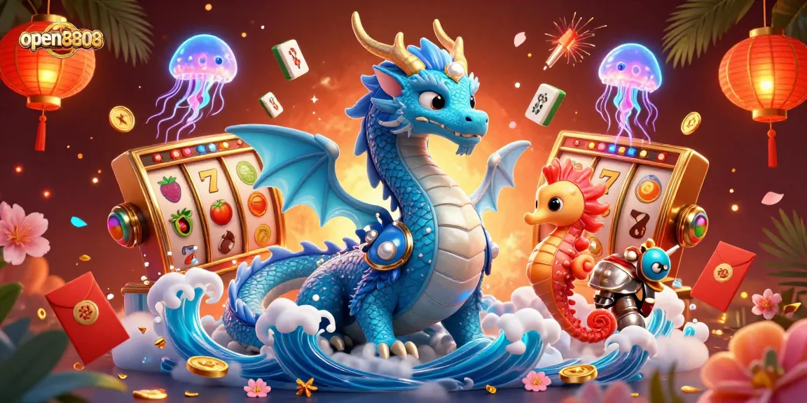 Spin to win at open8808 with a captivating ocean-themed casino illustration featuring vibrant characters and gaming elements.