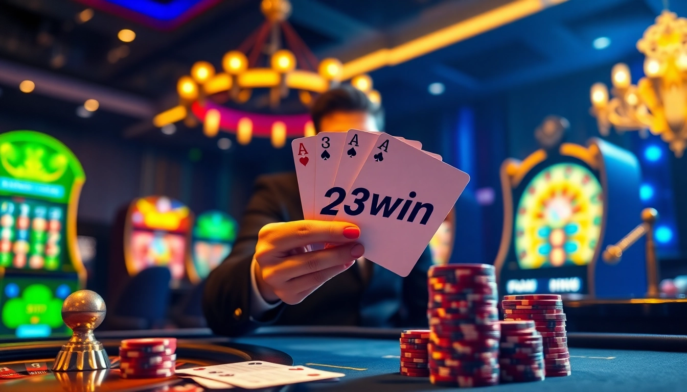 Experience thrilling play at 23win with a vibrant online casino setup showcasing winning moments.