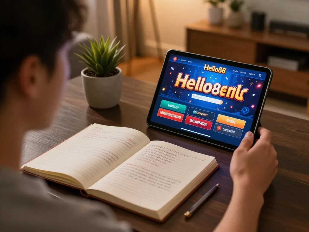 Engaged player using Hello88 com casino app for strategic online betting at home