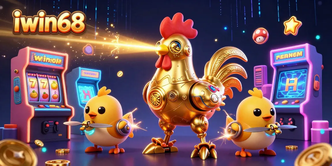 Play exciting jackpots with iwin68's stunning golden rooster robot and engaging gaming elements.