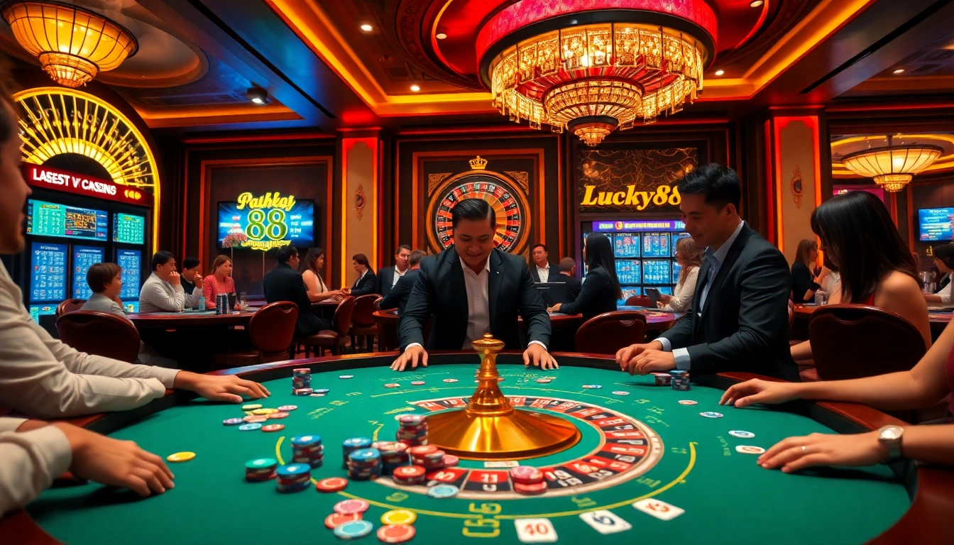 Experience excitement at Lucky88's vibrant casino table with colorful chips and cards.