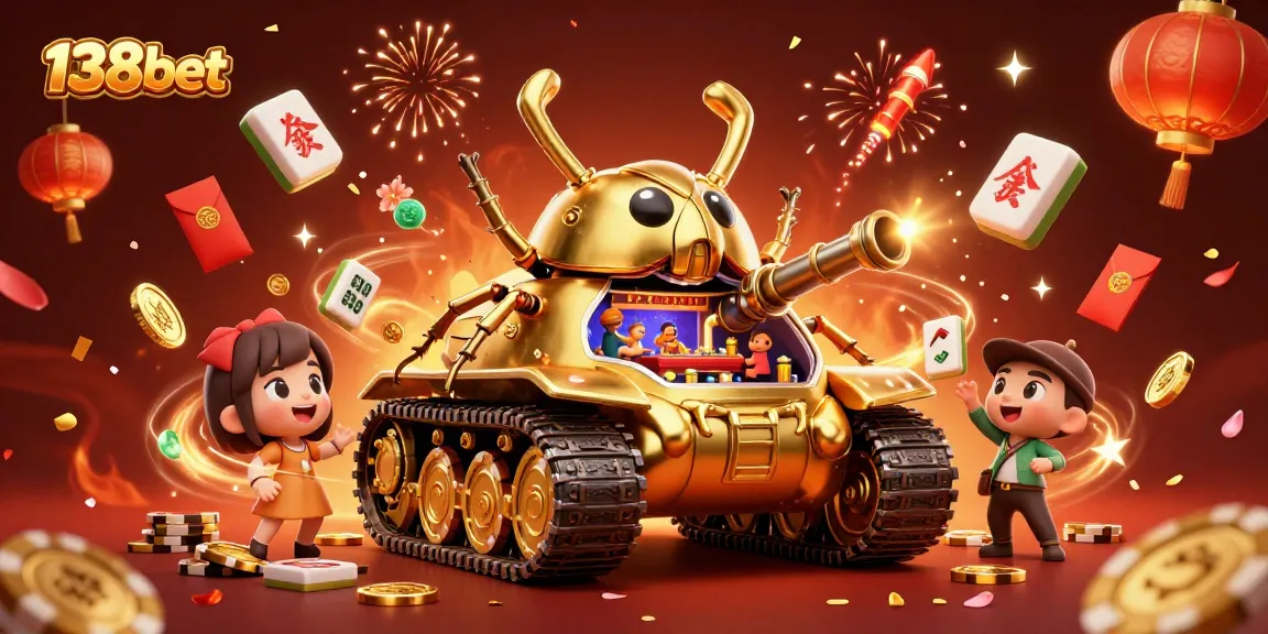 Experience excitement with 138bet's lively casino tank, surrounded by festive elements and casino symbols.