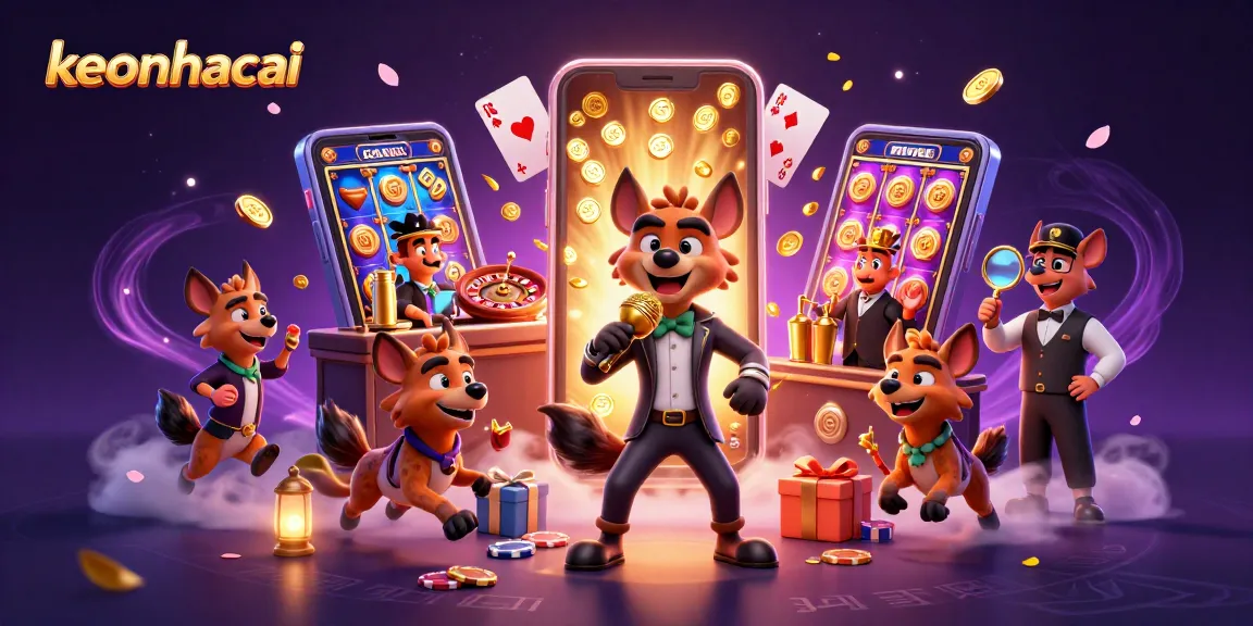 Engage with keonhacai in a vibrant casino scene featuring hyena characters and dynamic games.