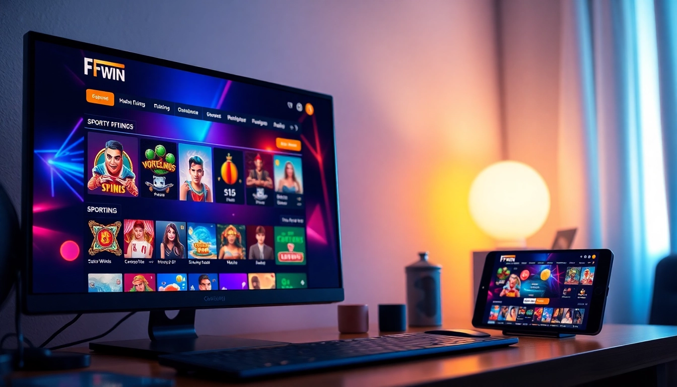 FFWIN vibrant online gambling interface showcasing various game options and a user-friendly design.