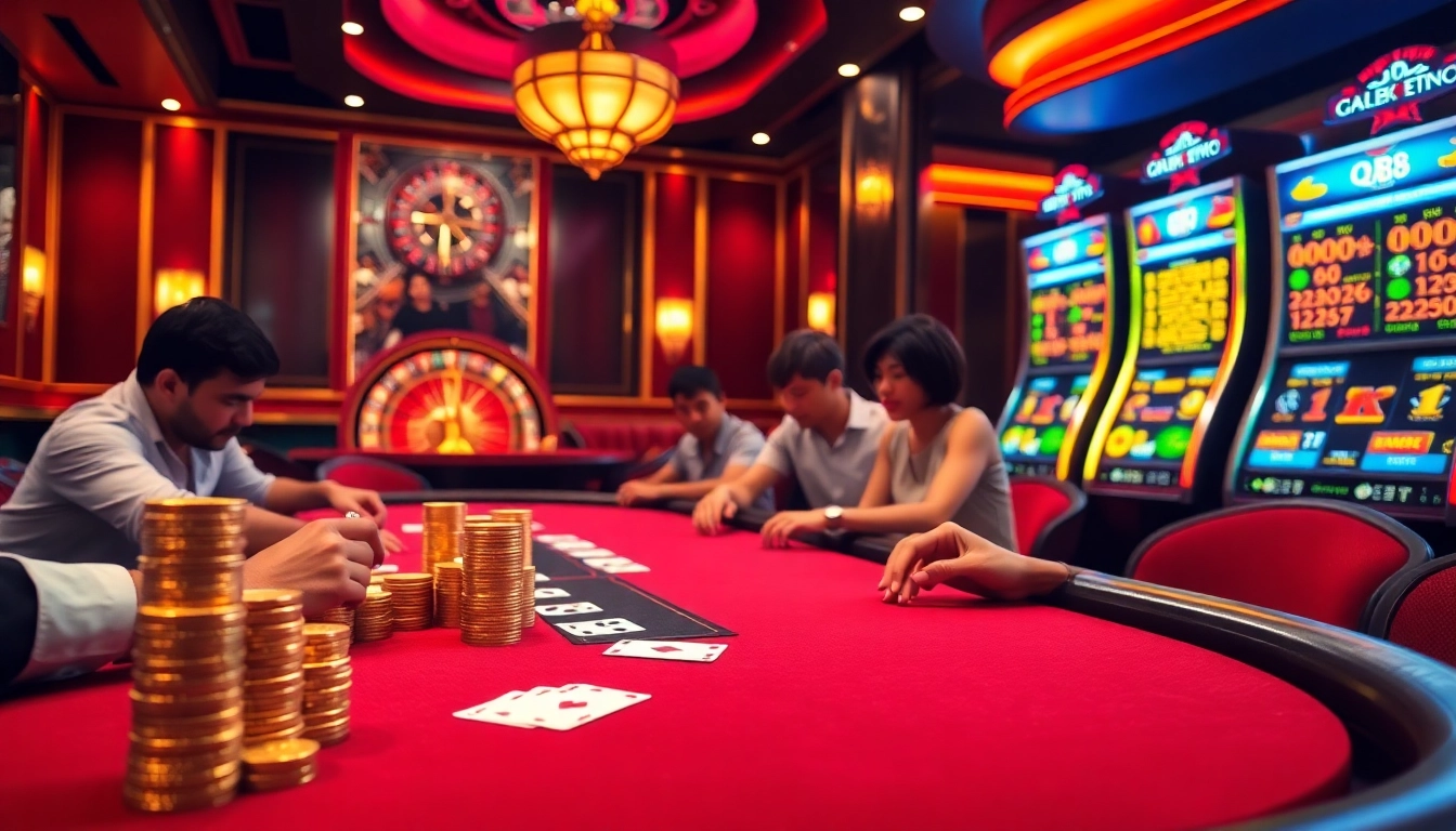 Experience high-stakes excitement at qq88 with players engaged in poker and roulette.