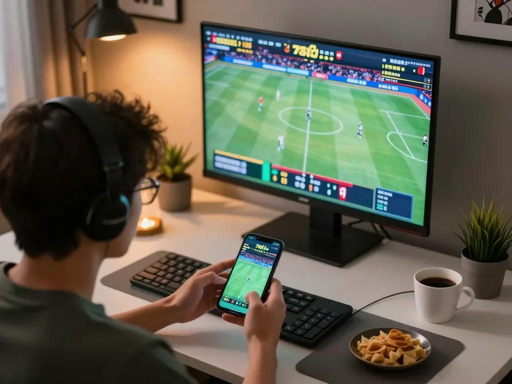 Person placing live bets on 789bet during a major sports event at home, showcasing an engaging betting atmosphere.