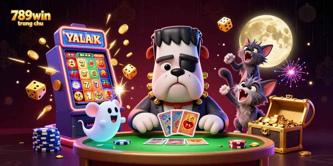 Engage with thrilling gaming at 789win trang chu featuring unique 3D casino characters in a dynamic illustration.