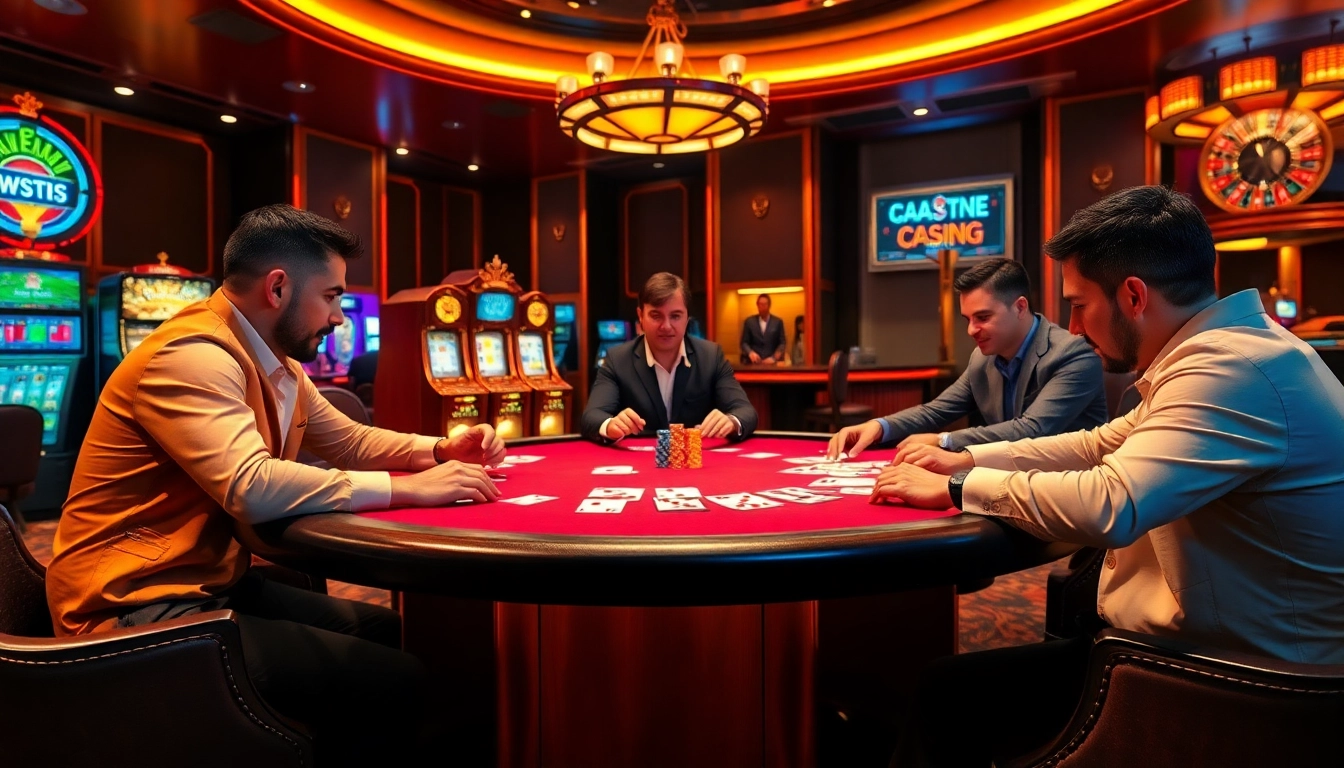 Engaged players at a poker table showcasing thrilling gameplay at https://da88.cash/.