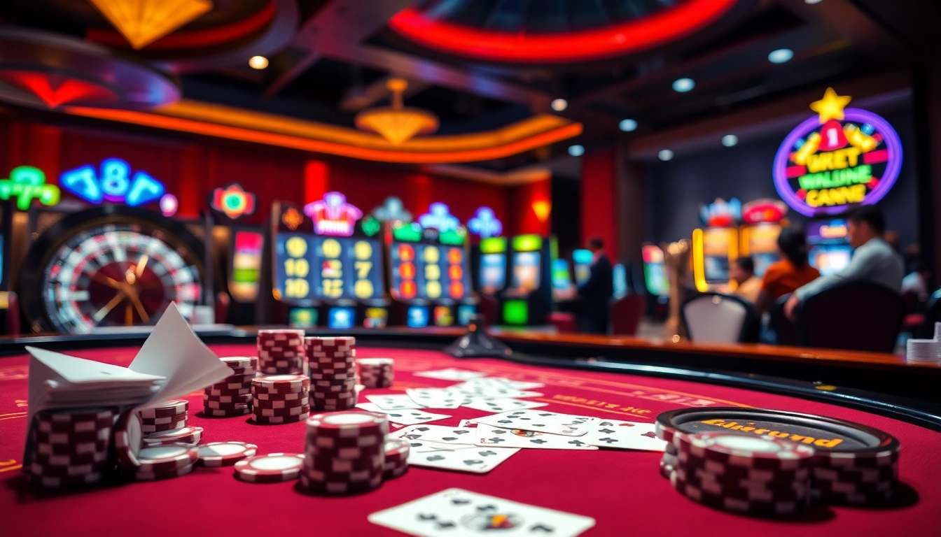 Engage with thrilling table bets at 9BET casino, featuring vibrant cards and chips.