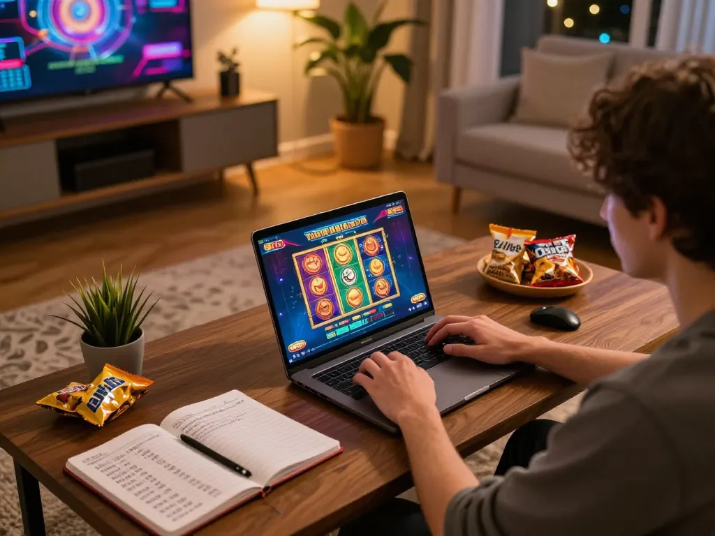 Engaging in online gambling at home with kkwin.in, featuring vibrant gaming setup and cozy atmosphere