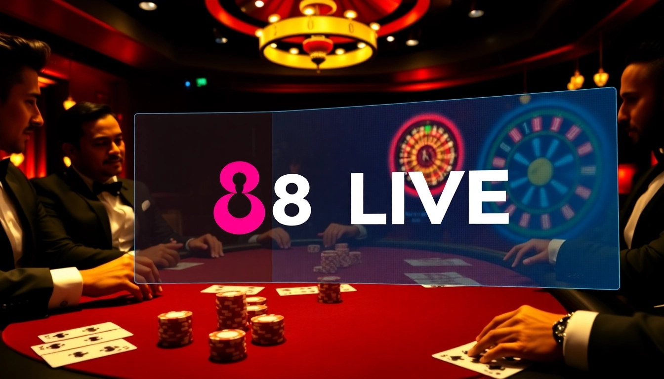 Experience the excitement of 8LIVE with professional players enjoying a vibrant casino atmosphere.