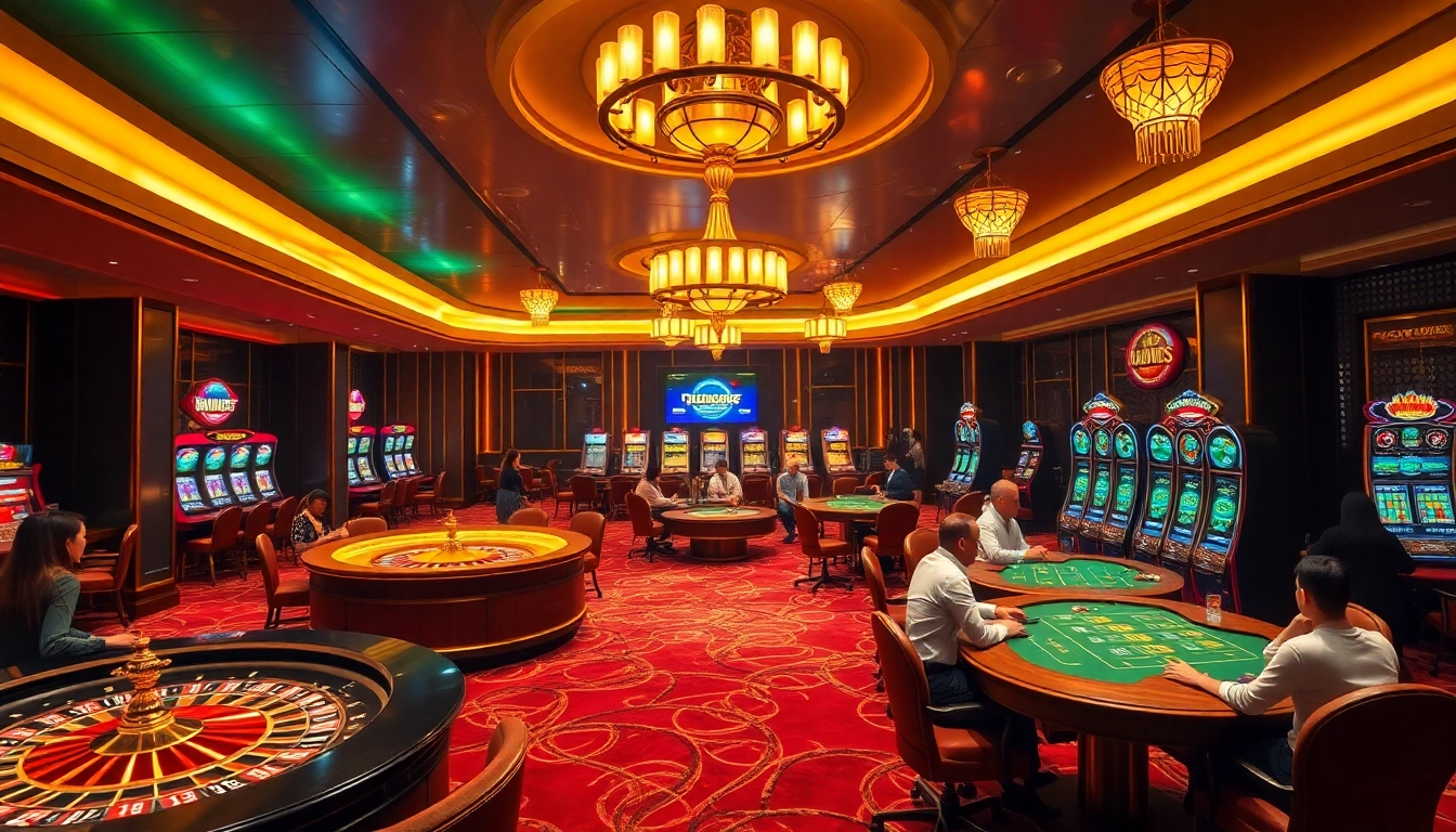 XX88 casino gaming experience with luxurious tables and vibrant slot machines.