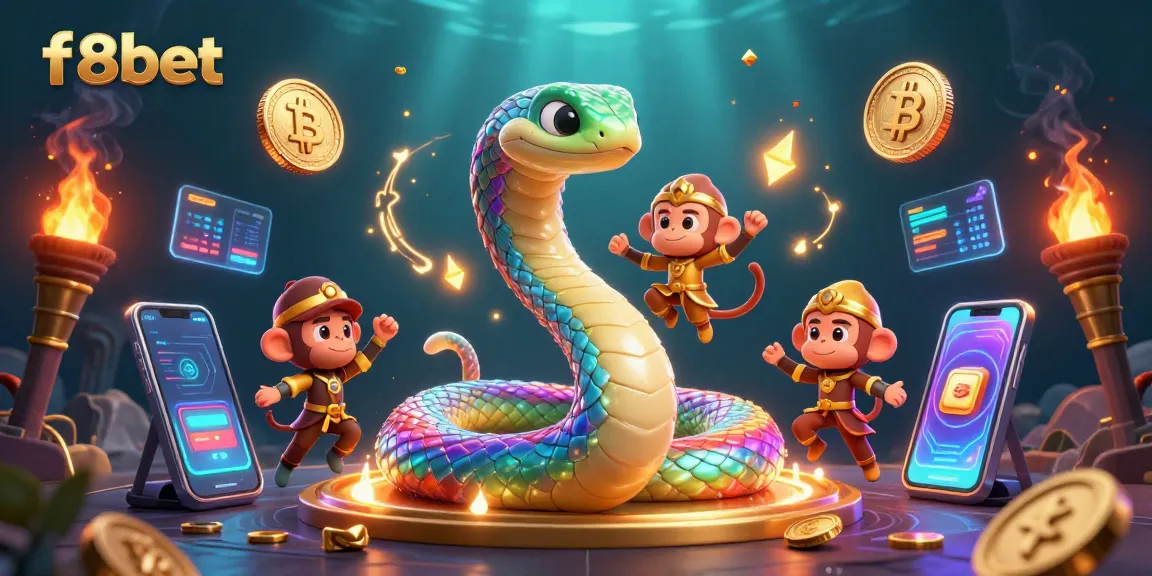 Engage in thrilling f8bet games surrounded by vibrant characters and crypto elements.